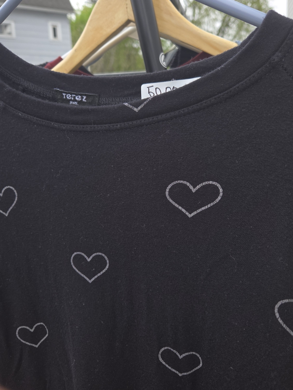 Terez Black Short Sleeve Tee with Silver Heart Print